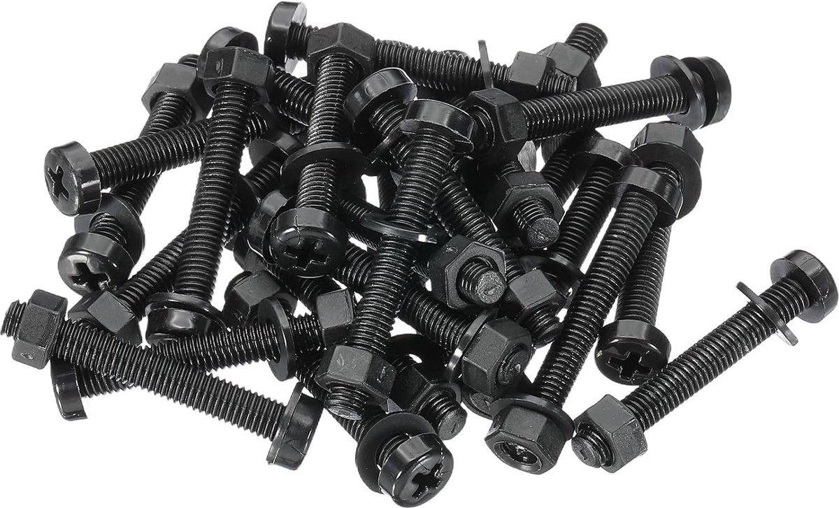 24-delig Schroevenset M5x35mm Nylon Kunststof Draadschroeven en Inbusschroeven en Sluitringen Set voor Industriële Huishoudelijke Bevestigingsprojecten Zwart