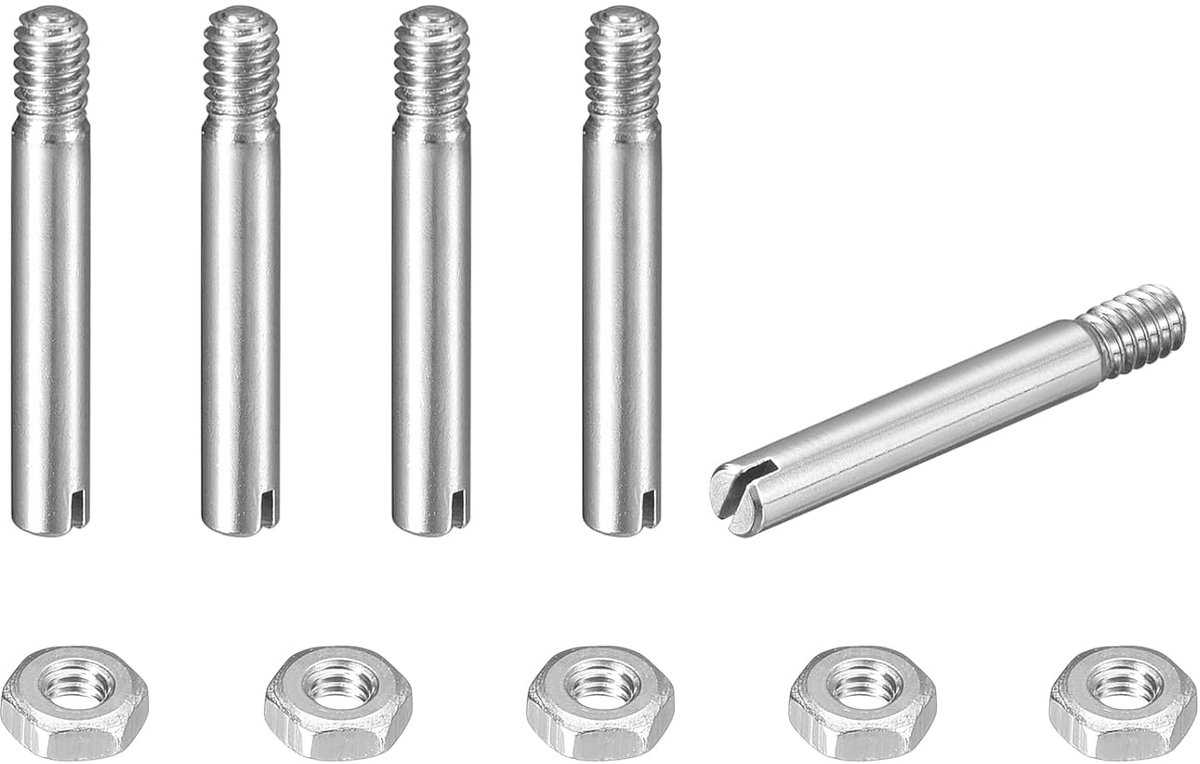 5 stuks cilinderpennen M2 x 14 mm 304 roestvrij staal plugpennen met M2 x 3 mm buitendraad, schroefdraadpennen met sleuf en moeren set voor mechanische productie, industrie, meubelmontage