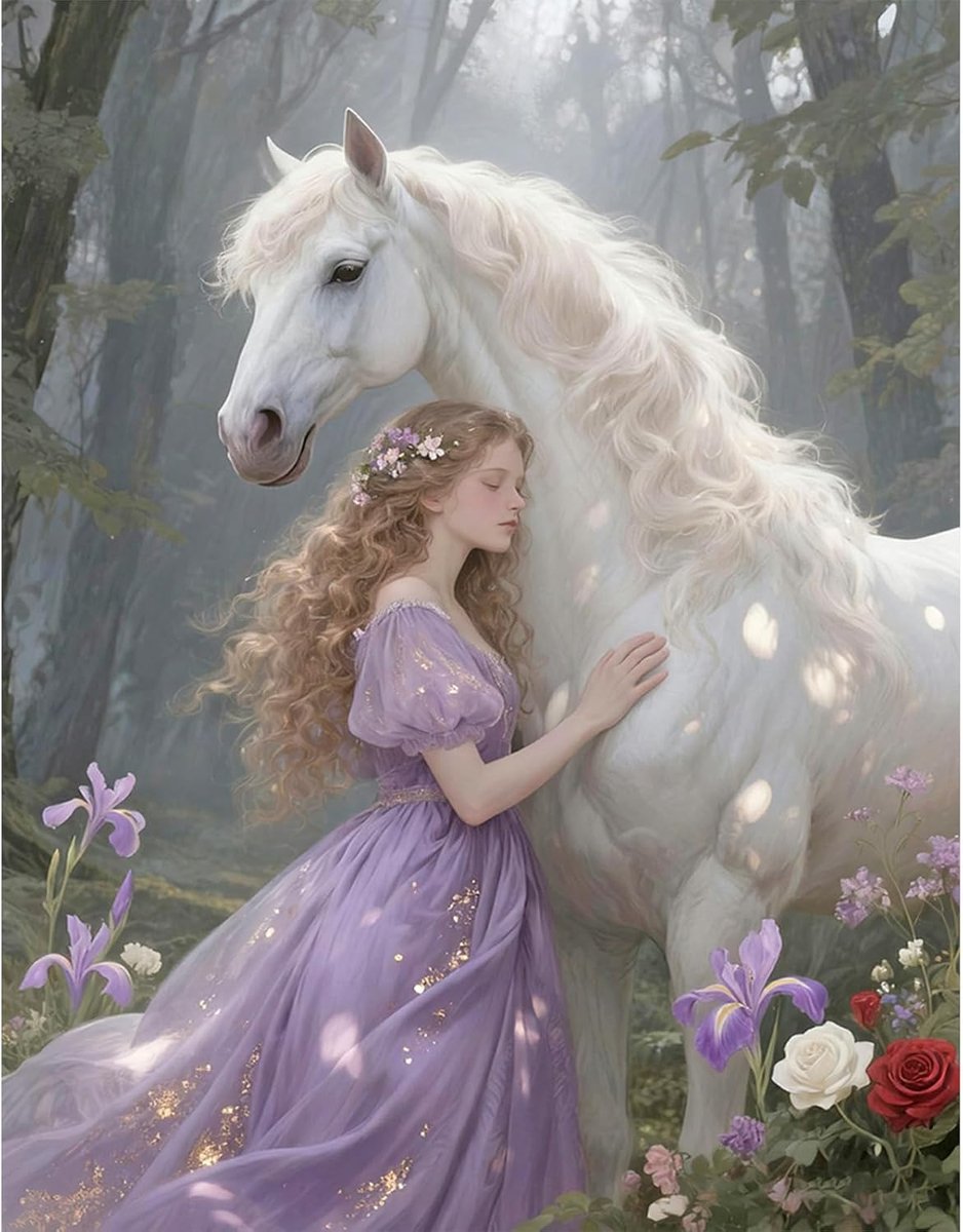 Diamond Painting Complete set prinses 40 x 50 cm 5D DIY Diamond Painting voor volwassenen vrouwen paard borduurwerk diamant landschap paarden engel elf fee schilderij diamant landschap bos