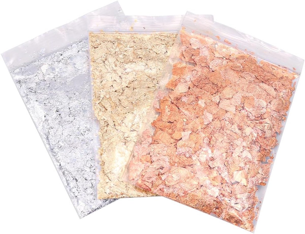 Bladgoud vergulden vlokken imitatie metallic folievlokken voor nagelkunst, schilderijen, doe-het-zelvers, kunsthars sieraden maken