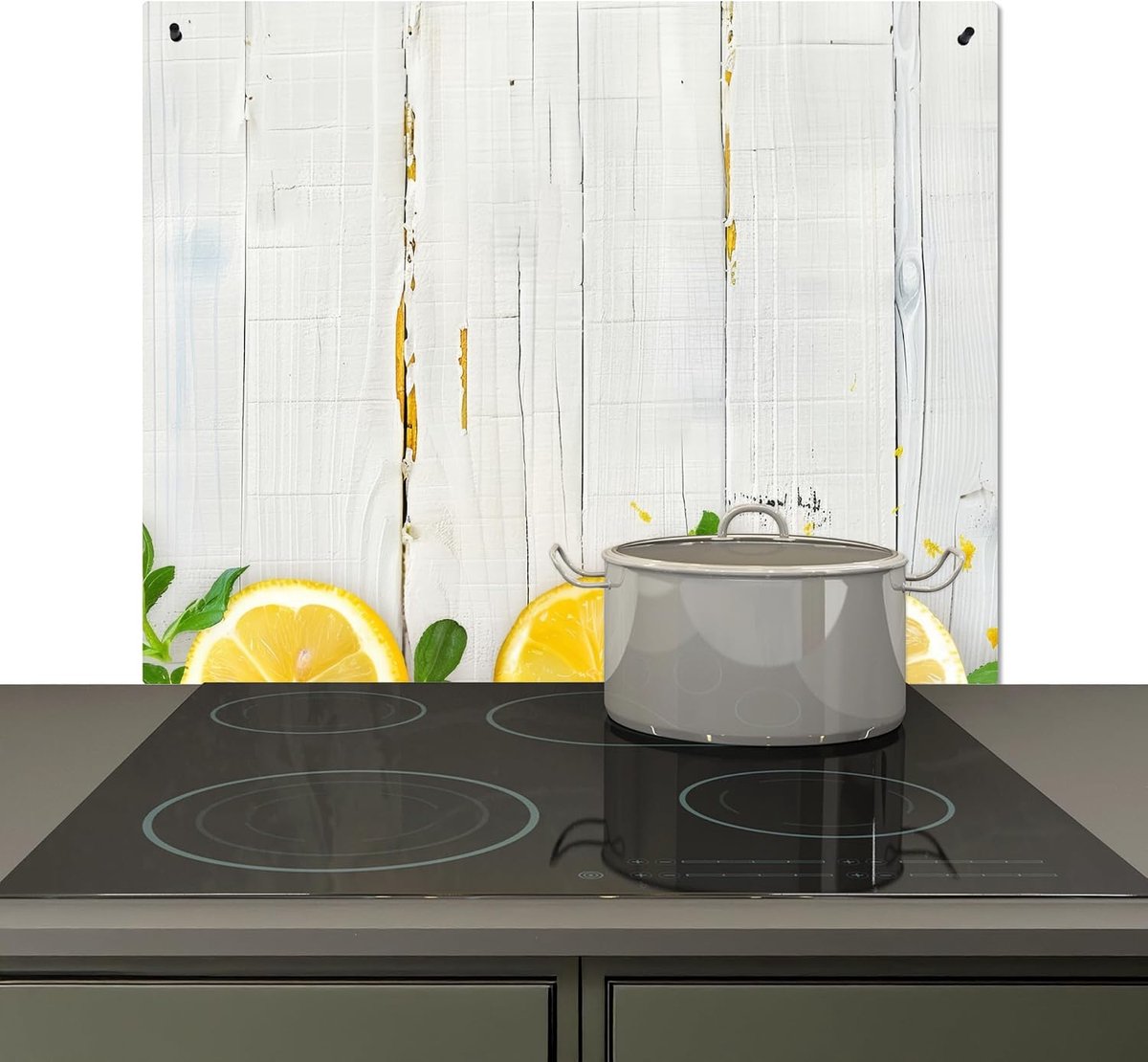Spatscherm Keuken 52x60 cm Kookplaat Achterwand Beschermer Muur Spatwand Fornuis Aluminium Hittebestendig - Wit - Hout - Citroen - Geel