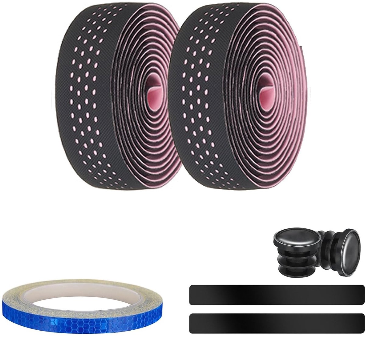 2 rollen fietsstuurbanden fietsen racefiets stuurband leer PU EVA fietsband antislip comfort schokabsorberende gripband wikkel met stuureindstop met wiellichaam reflecterende sticker