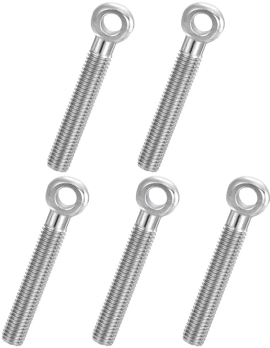 5 stuks oogschroef M10, 304 roestvrij staal oogschroef M10 x 70 mm, metrisch volledige schroefdraad, metalen oogschroef voor auto-industrie, ventielen, buizen, zilvertint