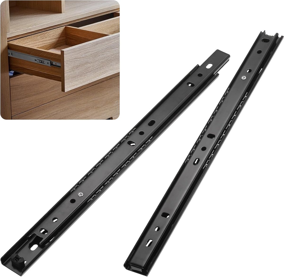 Ladegeleiders, 300 mm volledig uittrekbare kogellagerschuiven voor meubels/kasten, koudgewalste stalen 2-voudige kastrails 55 lbs capaciteit [zwart]