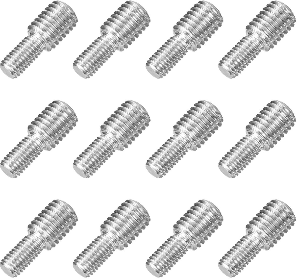 12 stuks M8 x 15 mm naar M12 x 15 mm dubbele uiteinde schroefdraadbouten, dubbele schroefdraadpennen, schroef 304 roestvrij staal, schroefdraadadapter, reduceerschroef voor meubels, hardware