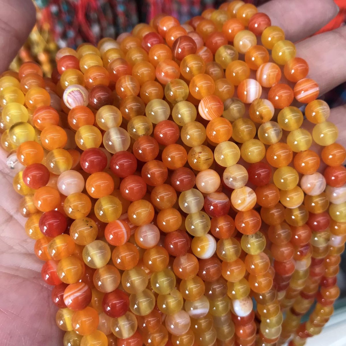 Natuurlijke Edelsteen Strepen Lace Achat Kralen, 8mm 6mm 4mm, Gepolijst en Mat, Bolvormige Sieradenkralen (4mm 25 stuks, Topaz Oranje Gepolijst)