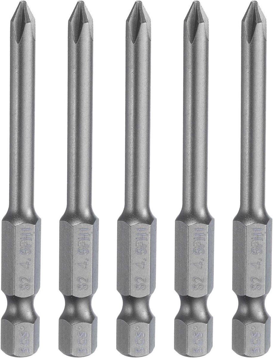 5 stuks #1 Phillips schroevendraaierbit PH1 1/4 inch zeskantschacht 2,56 inch (65 mm) lang magnetisch S2 staal industriële kwaliteit schroevendraaier bit kruiskop bits 0,177 inch (4,5 mm