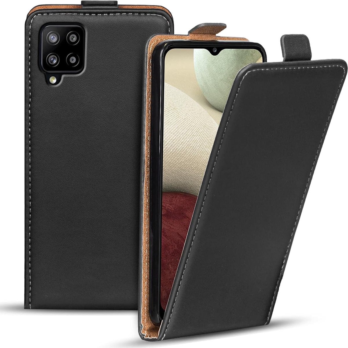 Hoesje voor Samsung Galaxy A12, Samsung M12 verticaal Flipcase Premium Flip Cover voor Samsung A12 / M12 Case, Zwart