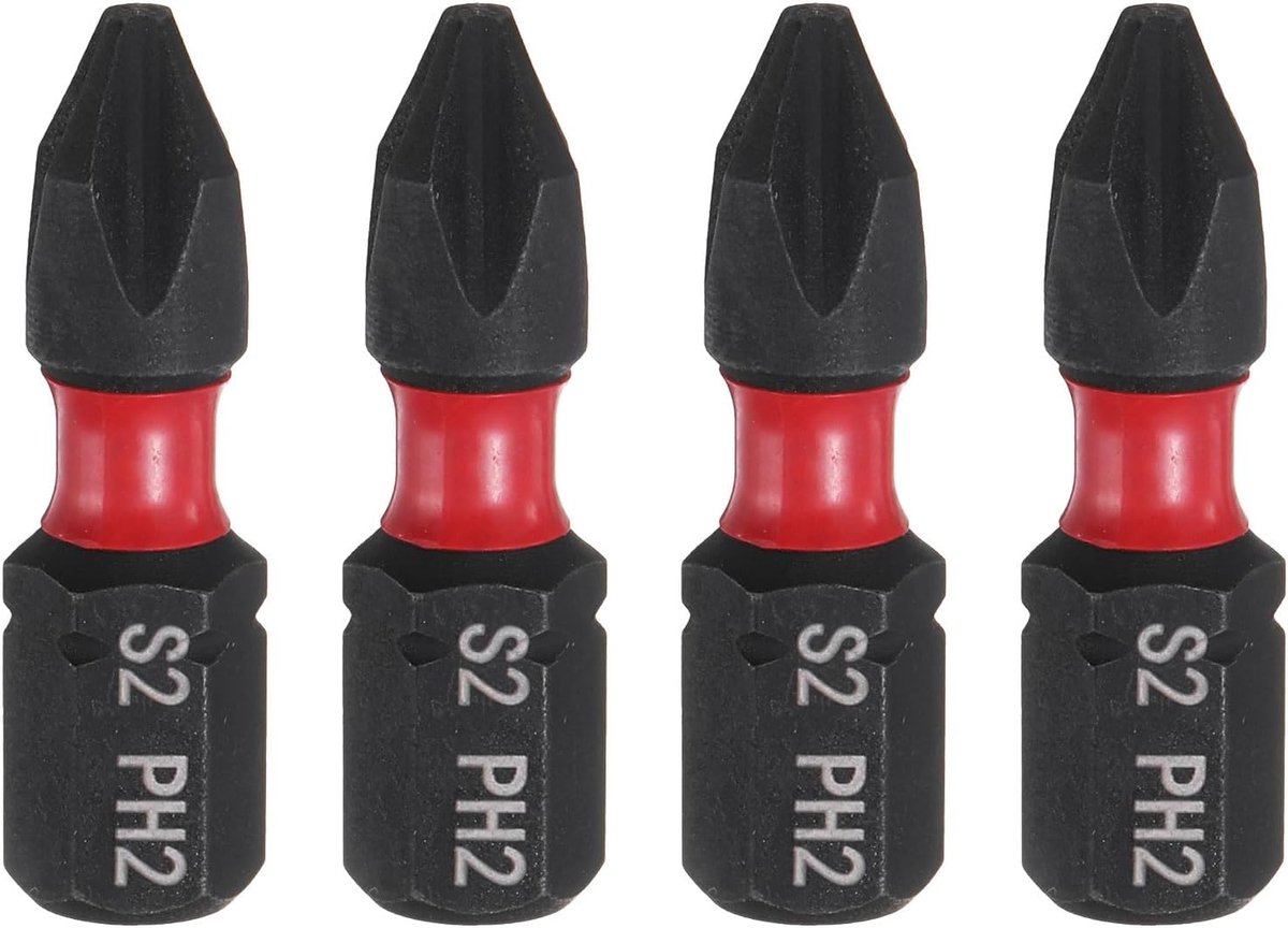 4 stuks PH2 Phillips schroevendraaierbit 1/4 inch zeskantschacht 25 mm/1 inch lengte magnetische kruiskop S2 stalen schroevendraaierbit industriële kwaliteit elektrische boorbits