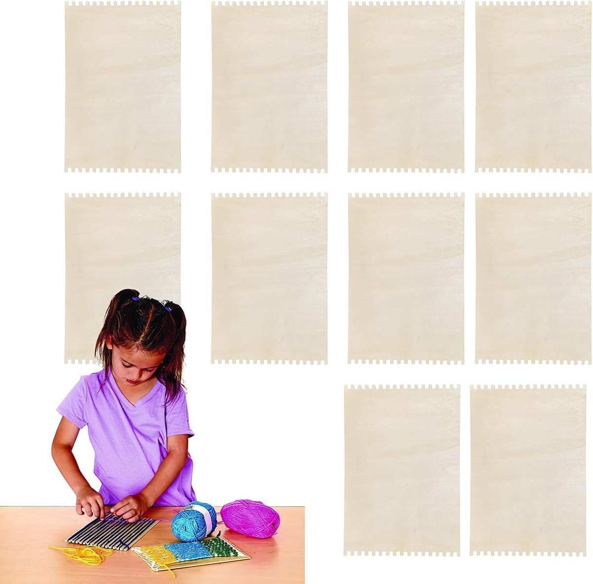Weefraam 10 Stukken Weefset | Houten Haaknaald Ergonomisch Draagbaar Geschikt voor Beginners voor Handwerken Thuisdecoratie Textielkunst Schoolprojecten