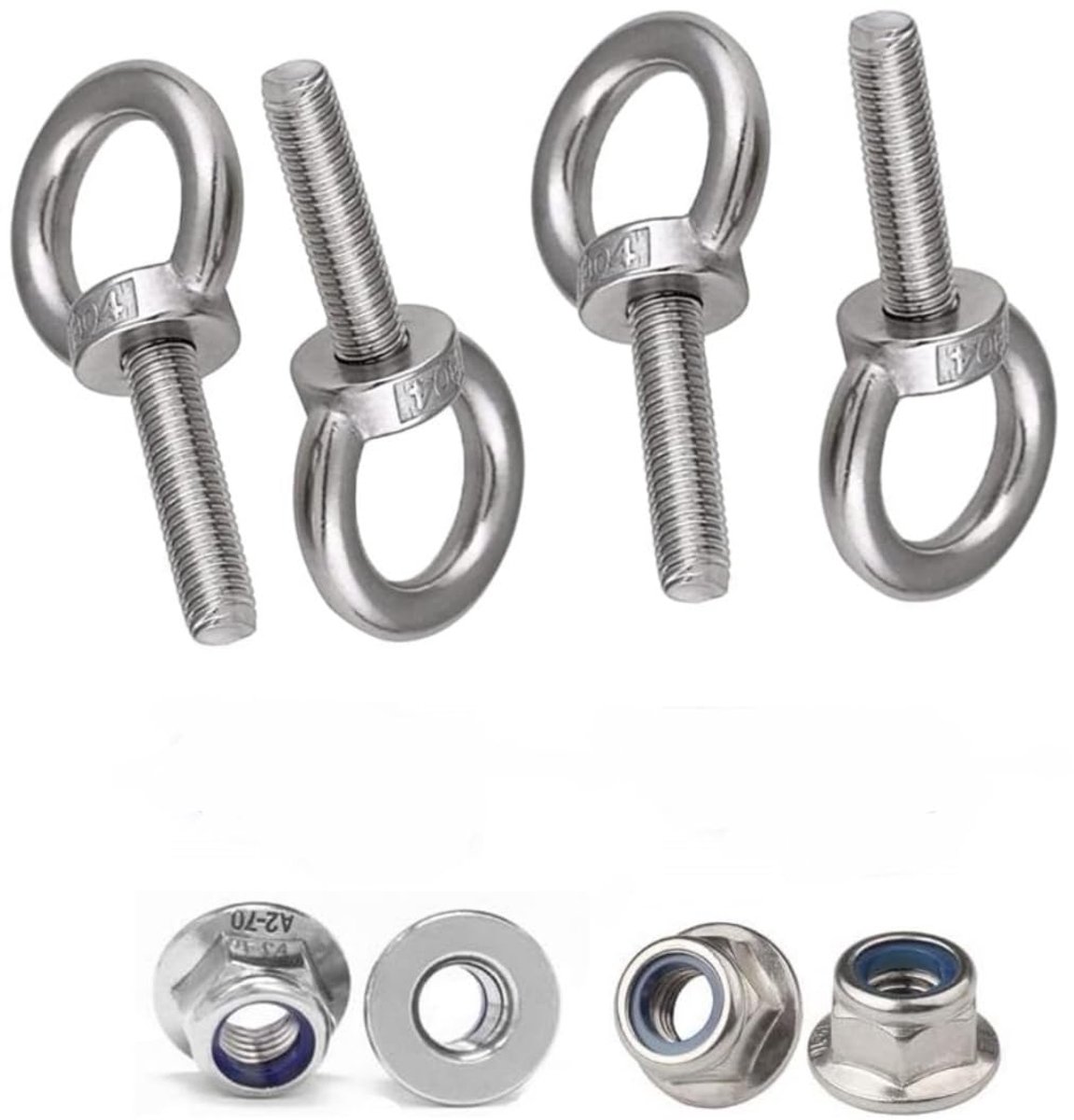 Oogbouten M8 oogschroeven met zeshoekige flenssluitmoeren, schroefdraaddiameter 8 mm, ringschroeven van roestvrij staal 304 (M8 x 25 mm)