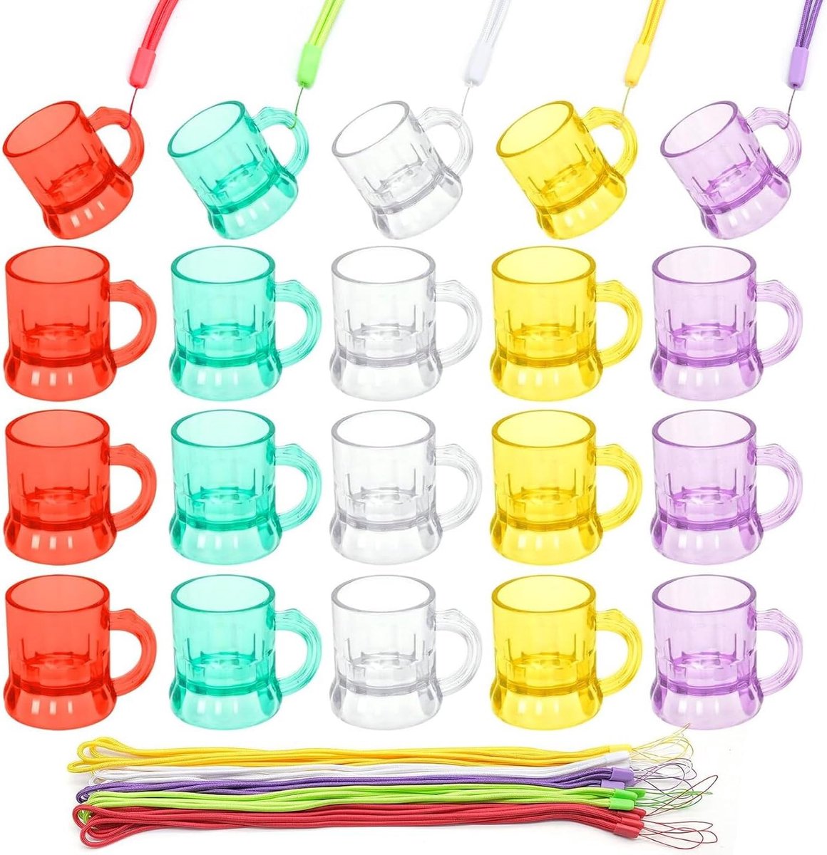 Shotglazen met handgreep - plastic - kleurrijke kettings - ideaal voor vrijgezellenfeest - SnelShoppen