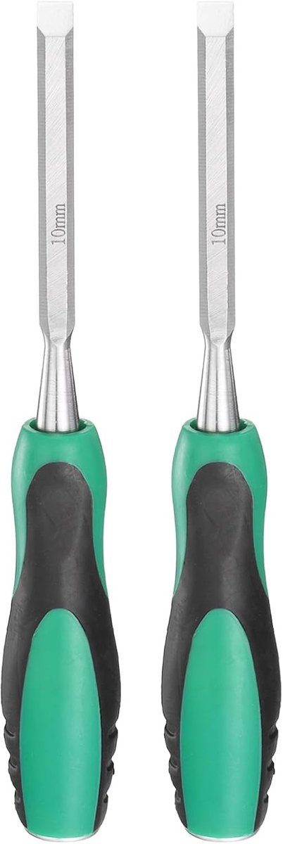 2 stuks beitels van staal, breed lemmet 3/8 inch, platte punt voor houtbewerking, handgereedschap voor timmerwerk met antislip kunststof handgreep, groen-zwart