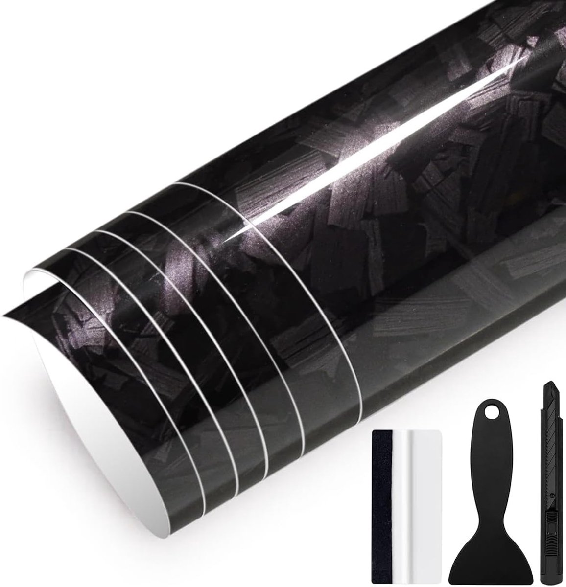 Plakfolie van gesmeed carbon, glanzend, 150 cm x 30 cm, voor auto, motorfiets, fiets, bescherming voor binnen en buiten (glanzend)