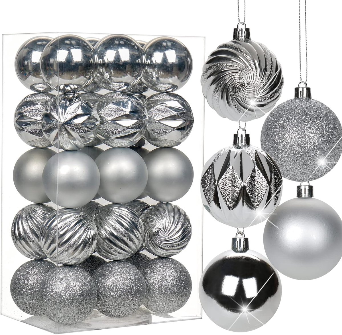Kerstballen set kerstboomballen kunststof kerstboomversiering met ophanglus kerstboomversiering voor bruiloft, feestdagen, feest, Kerstmis, Halloween, huisdecoratie