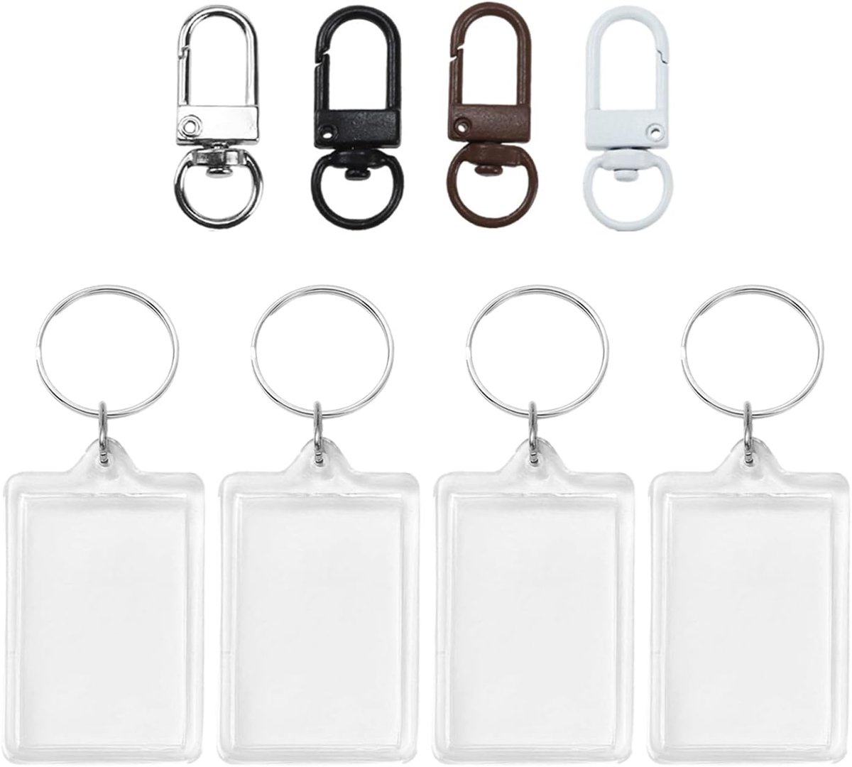 4 stuks transparante kunststof fotolijstsleutelring, 4 stuks metalen gesp, blanke sleutelhangers, gepersonaliseerd, creatief doe-het-zelf geschenkfotocadeau., transparant, Eén maat, modern