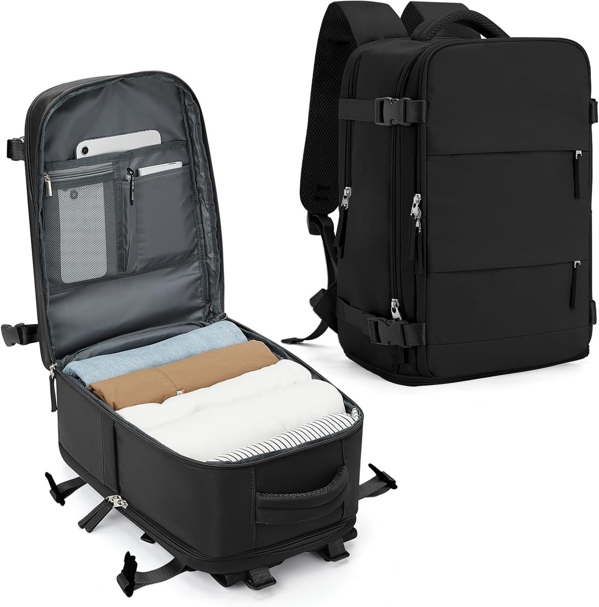 Cabin luggage 40x20x25 - zwart - met drinkfleshouder - perfect voor Ryanair - SnelShoppen
