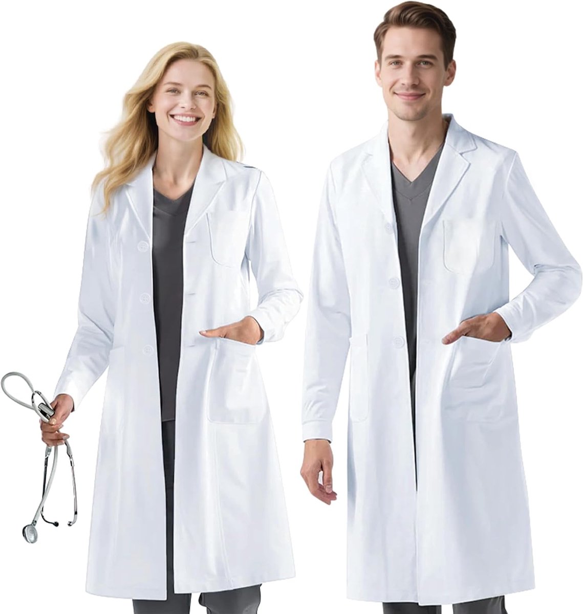 Laboratoriumjas unisex - witte labjas - lange mouwen - beschermende kleding voor hygiëne - SnelShoppen
