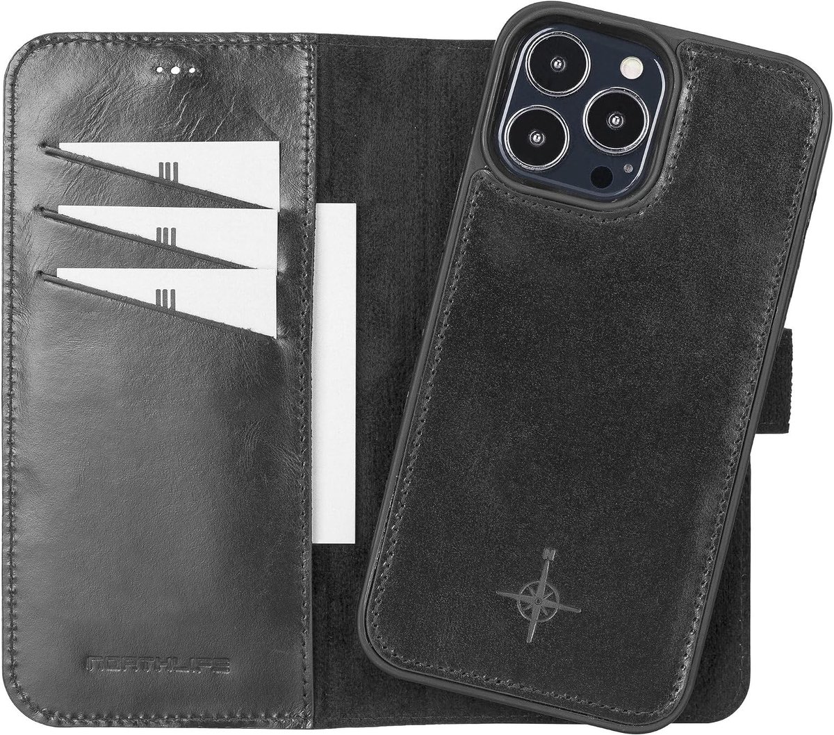 Boekcase cover voor iPhone 13 Pro Max - Leer - Afneembaar - Bescherming tegen skimmen - ShopVlot