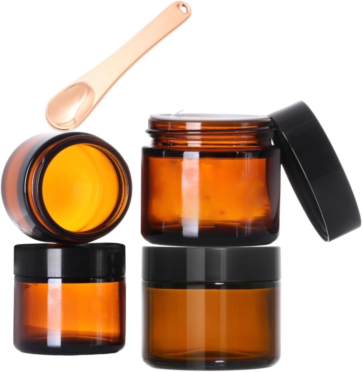 Zalfpotjes 15ml/50ml - Ronde amber glazen containers - Met deksel en voering - Ideaal voor cosmetica - m-winkel