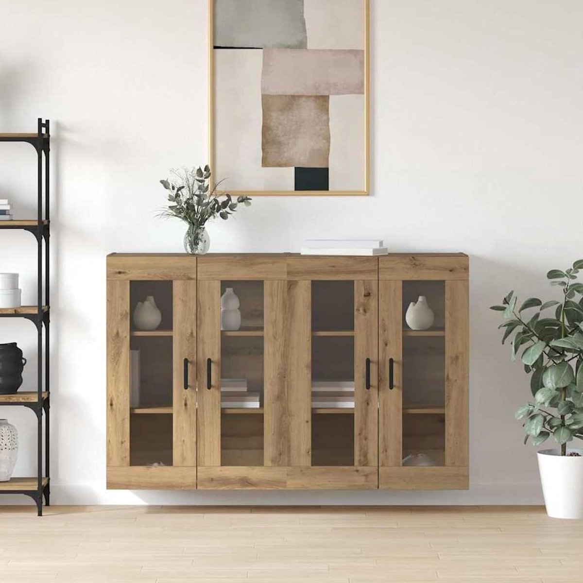 Wandkasten 2 stuks - Opzetkast Keuken - Servies Opbergen - Met Glazen Deuren - 695 x 34 x 90 cm