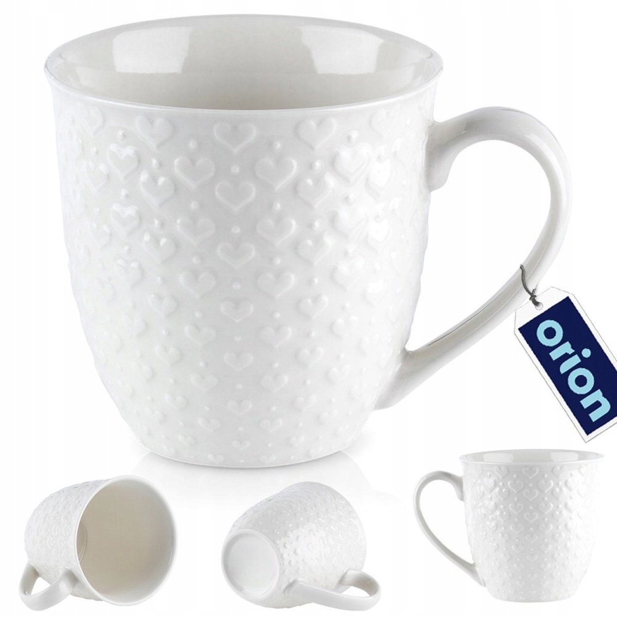 Grote Keramische Mok met Hartjes - 580 ml - Wit
