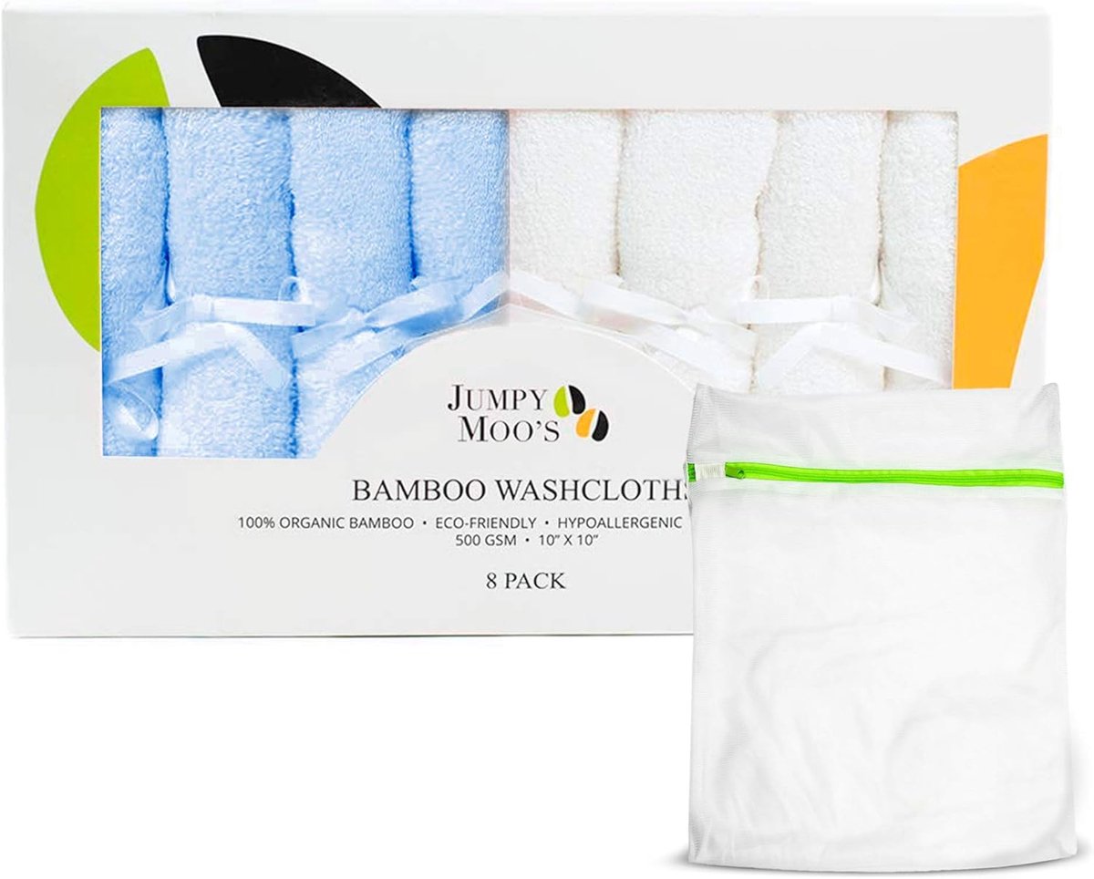 Bamboe babywashandjes 10 x 10 inch - zachte en biologische handdoek - inclusief waszak - ideaal voor pasgeborenen - ShopVlot