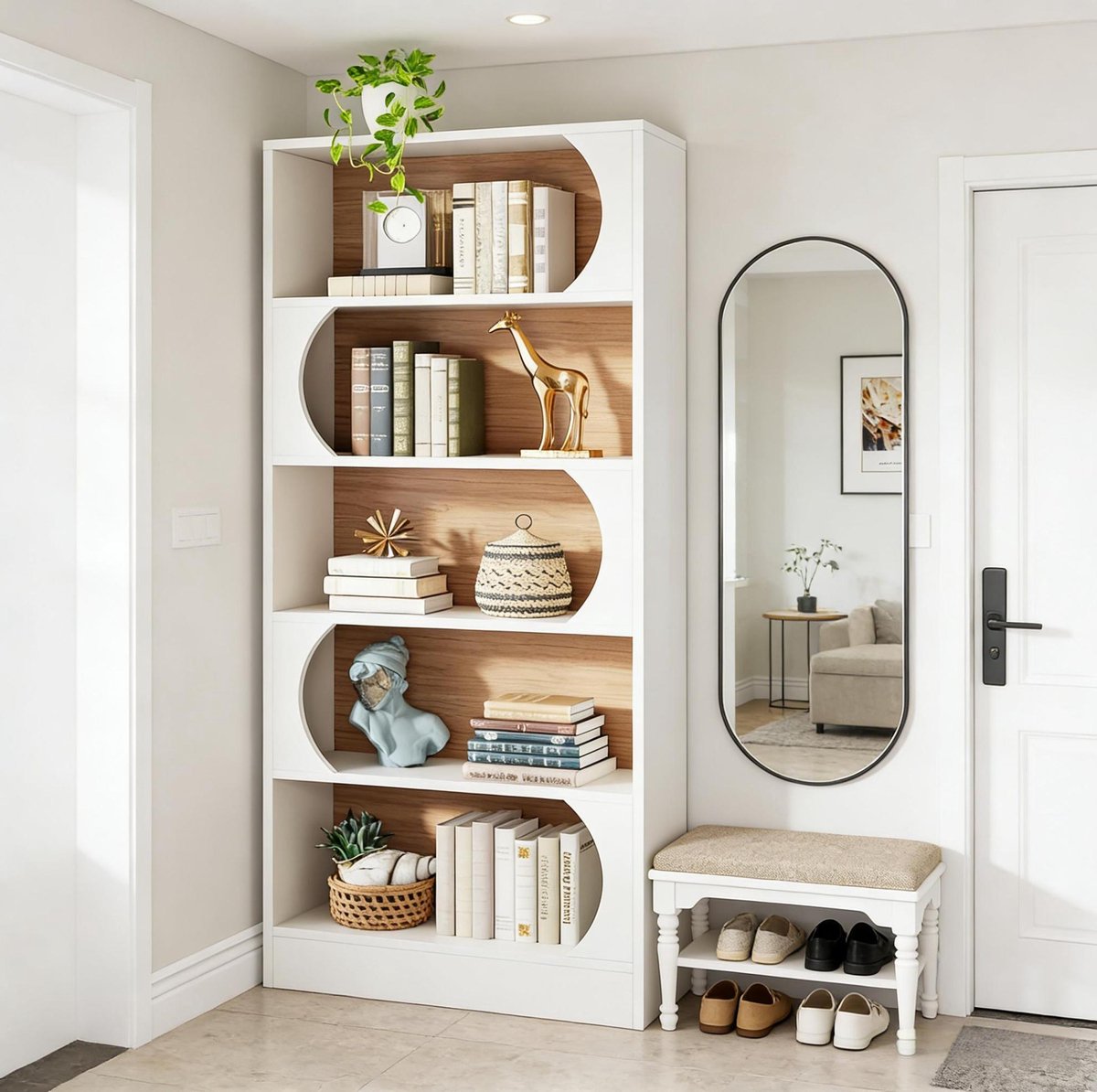 MIVRAY Boekenkast - 5-Planken Open Staand - 80 x 30 x 180 cm - MDF - Wit - Voor Woonkamer, Slaapkamer En Studeerkamer