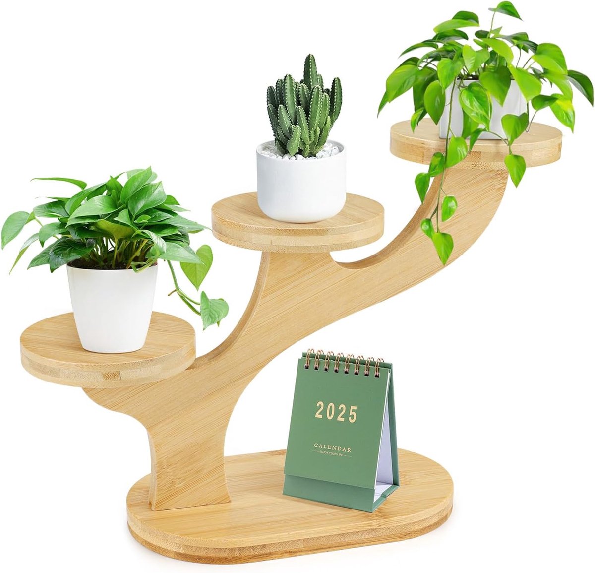 plantenstandaard voor binnen, kleine plantenstandaard met 3 niveaus voor desktopdisplay, mini-gelaagde vensterplank voor thuis, kantoor, woonkamer, slaapkamerdecoratie (geel)