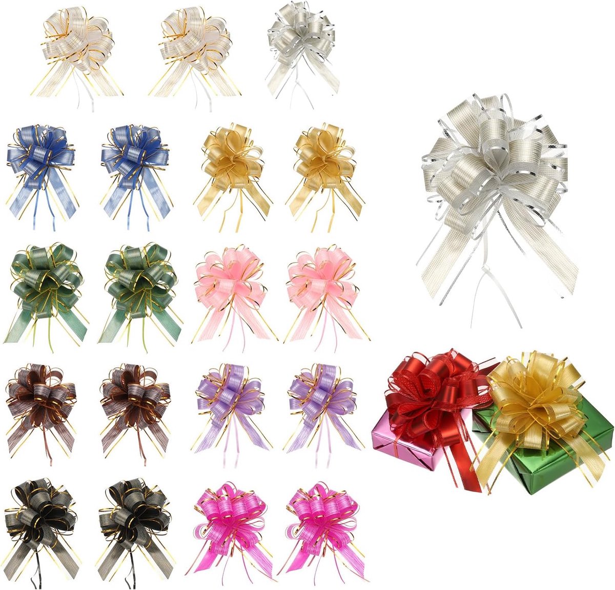 20 stuks grote trekstrik, geschenkverpakking, 20 cm lint organza metallic 10 kleuren strikken voor geschenkverpakking, bruiloftsmanden auto