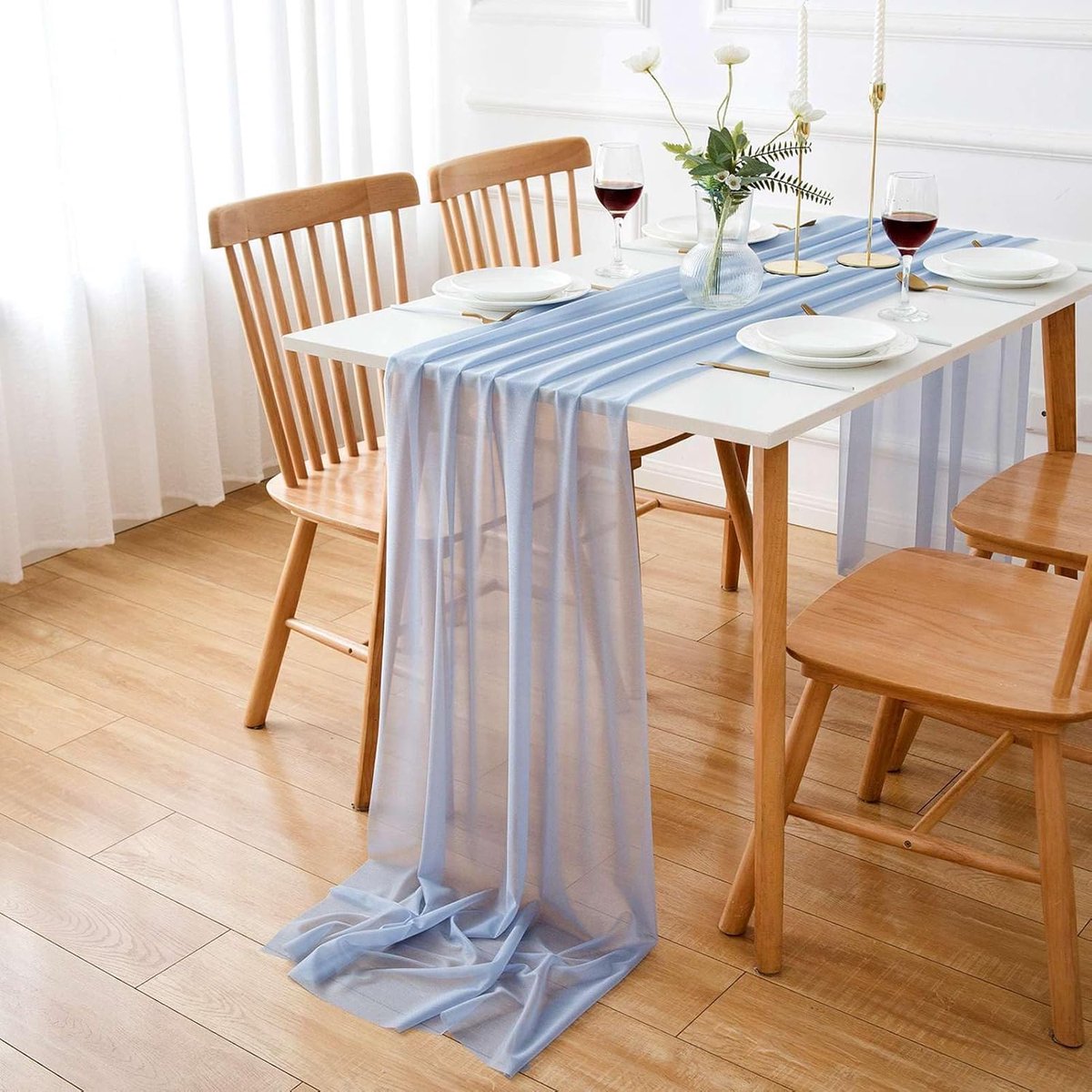 Chiffon tafelloper bruiloft tafelloper mousseline blauw 70x300 cm wasbaar