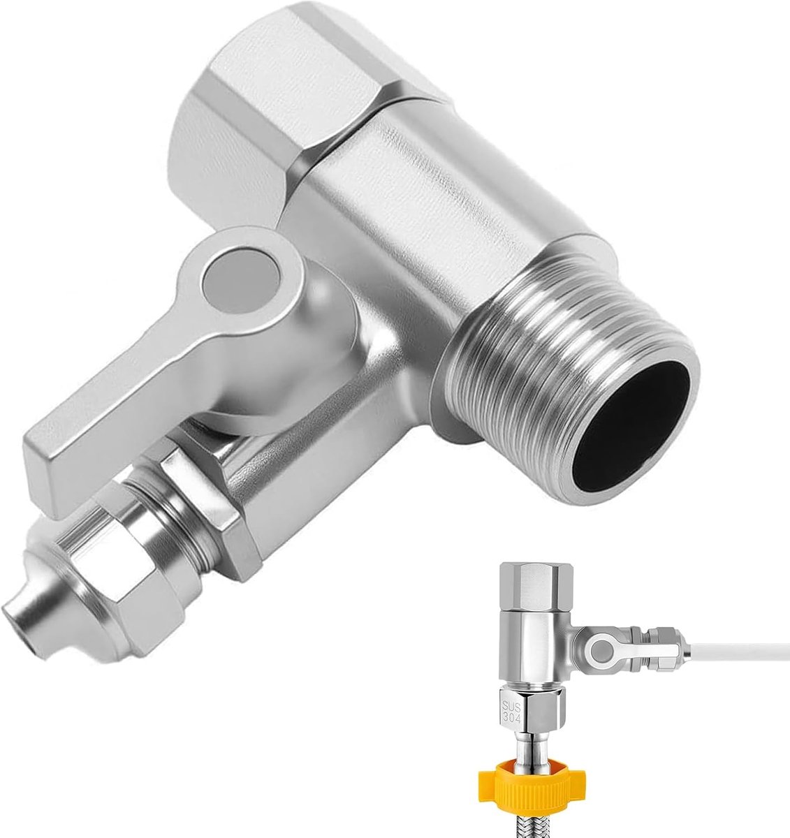 Water‑T‑stukslangadapter met waterdichte klep – 1/2″ naar 1/4″ verbinding – voor aansluiting van 2 apparaten in osmose‑ of watersystemen