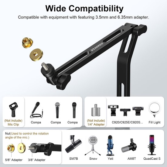 Microfoon Stand,Bureaumontage Desktop Microfoon Arm voor AM8,K669B,Blauwe Yeti,HyperX QuadCast,SoloCast,AT2020 — afbeelding 3