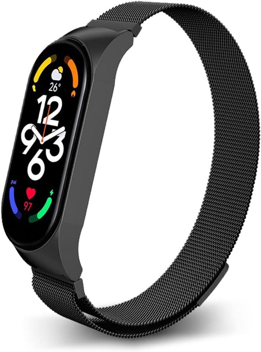 compatibel met Xiaomi Smart Band 7/Xiaomi Mi Band 7, verstelbare armband van roestvrij staal, magnetische reservearmband, zwart