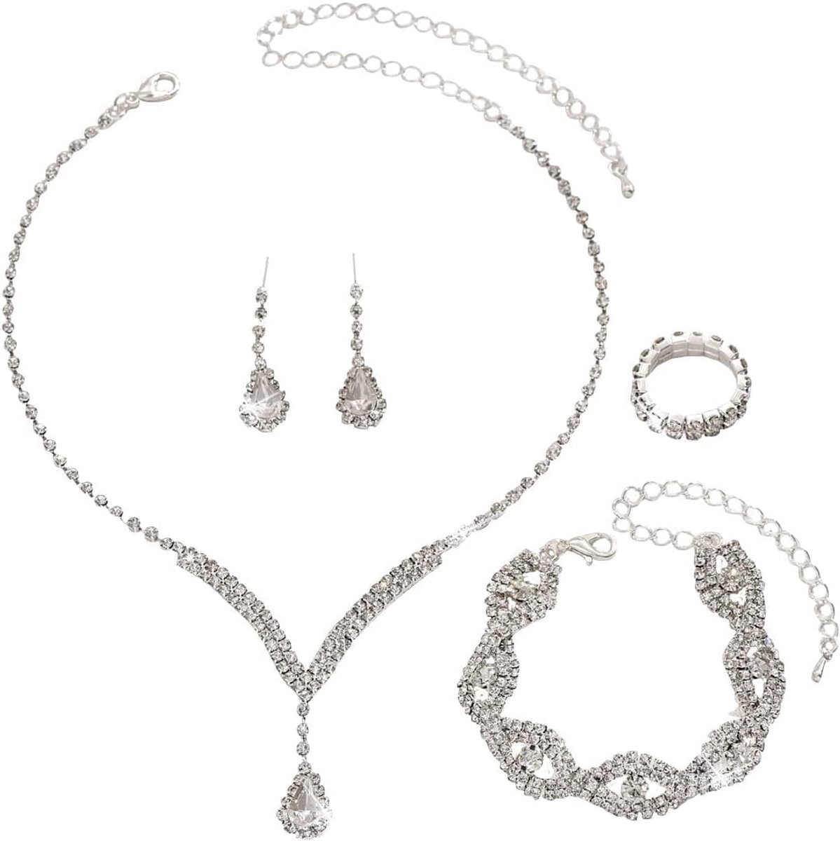 Sieraden sets strass hanger ketting oorbellen ringen armbanden bruiloft sieraden set voor vrouwen en meisjes