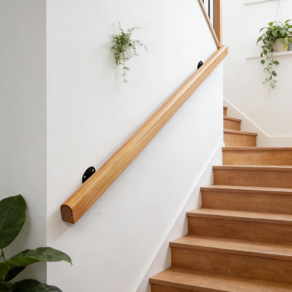 30-600cm houten leuning met beugels, antislip trapleuningen steunstang, tegen de muur ouderen en kinderen loft grijpstang kit voor binnen ziekenhuis thuis (Hout kleur, 200cm)
