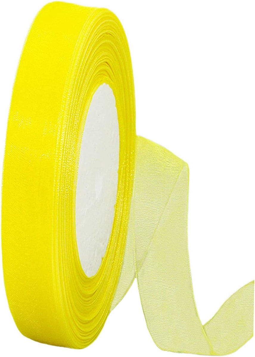 45 m organza lint citroengeel 15 mm breed Chiffo cadeaulint, transparante organza linten chiffonlint decoratief lint geschenkverpakking decoratief lint tule band voor Kerstmis, bruiloft verjaardag