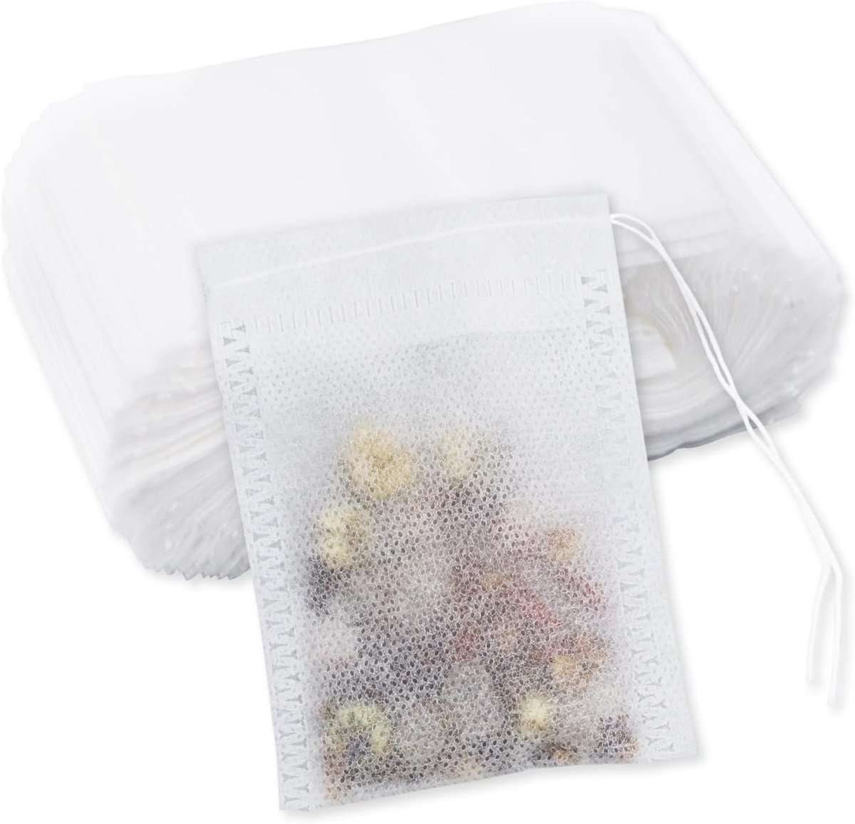 200 zakjes van katoenmousseline, 8 x 10 cm en 6 x 8 cm, herbruikbaar, met trekkoord, theezakjes, katoen, voor het koken van thee, koffie, kruiden, specerijen, om in te weken, beige, 200 stuks