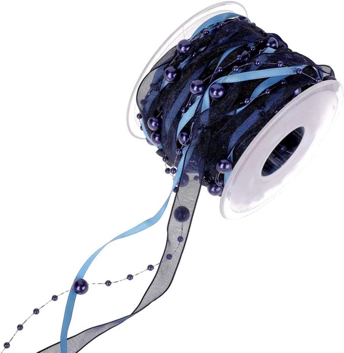 Guirlande de perles 10M avec organza guirlande de perles collier de perles cordon de perles cadeau ruban arc ruban avec perles décoration décoration de mariage ruban pour mariage Noël