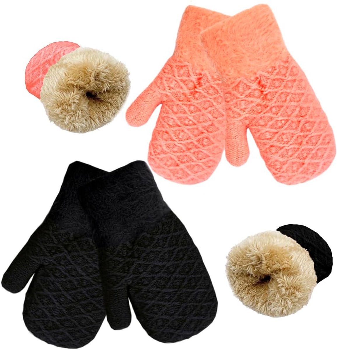 Handschoenen voor kinderen, wanten voor kinderen, warme fleece gebreide handschoenen, winterhandschoenen voor jongens en meisjes, voor 3-7 jaar