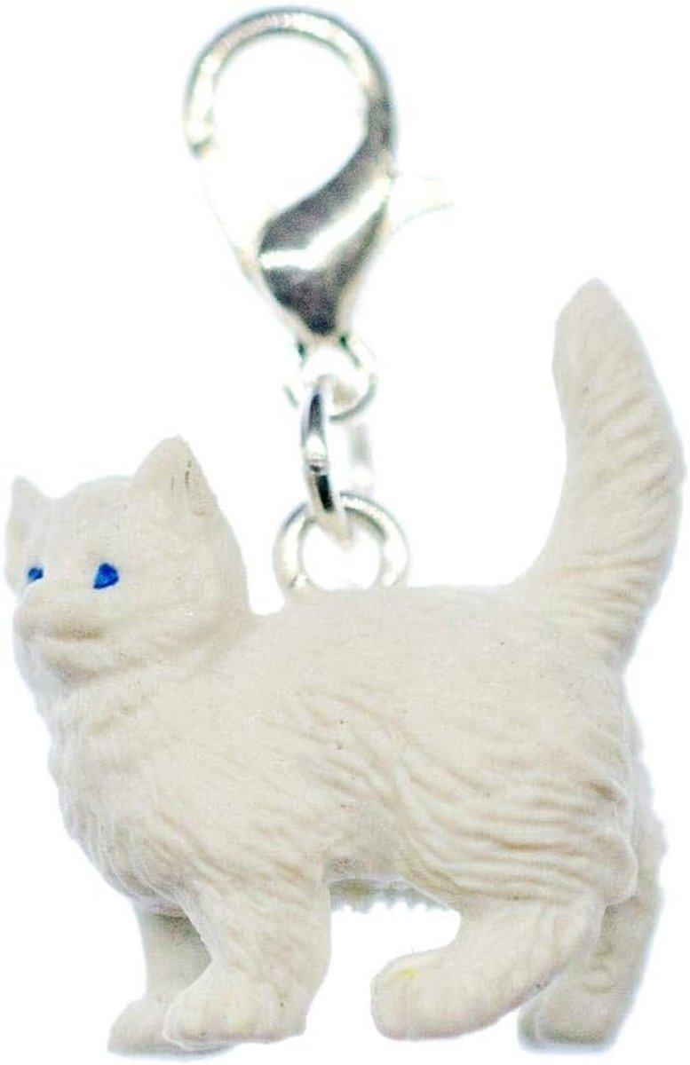 Perzische kat charm rubber wit Perzisch - handgemaakte modesieraden I verzilverd ketting hanger bedelarmband - hanger voor armband