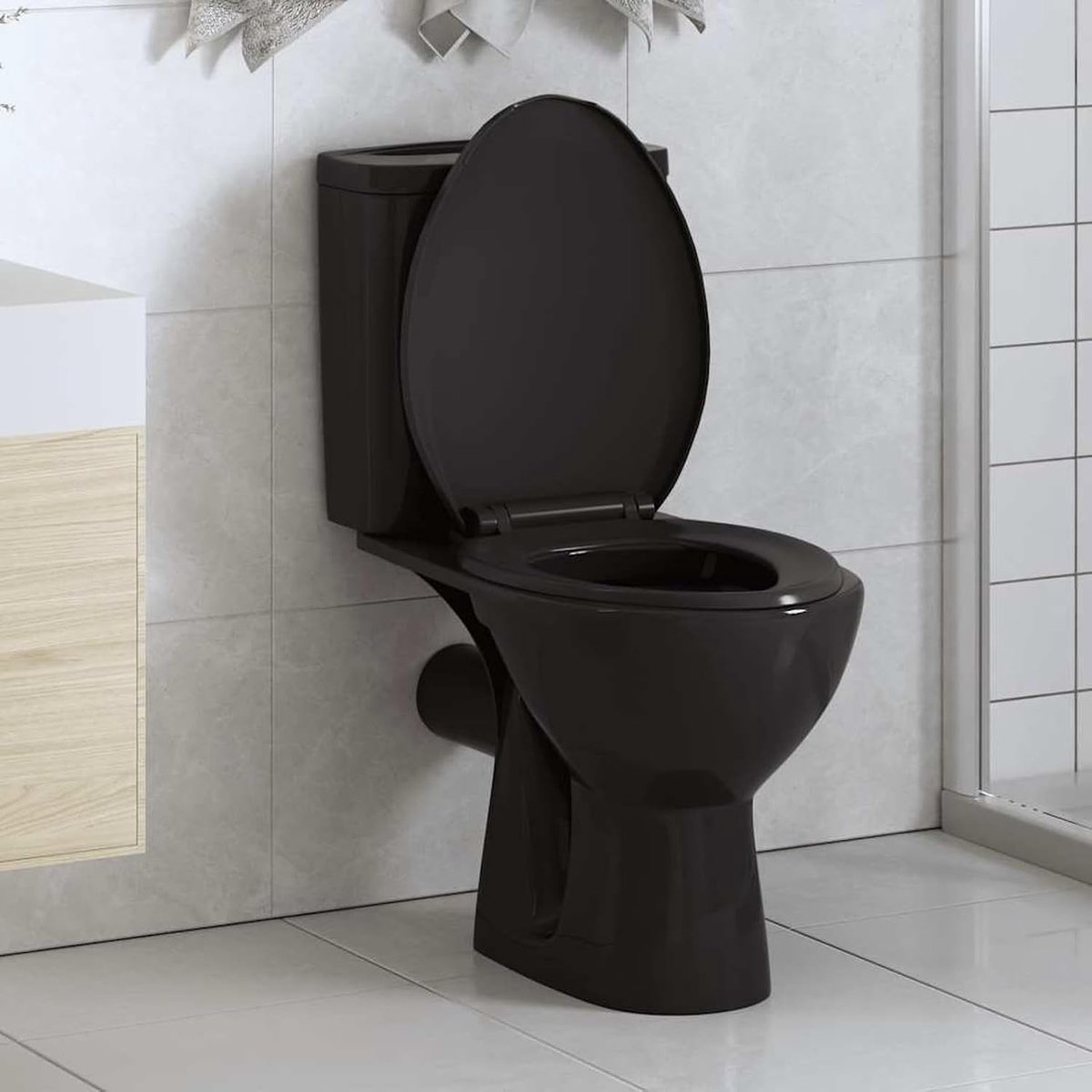 Zwarte polypropyleen toiletbril met Soft-Close & snelsluiting, 47x35 cm, voor toiletpotten Model145020