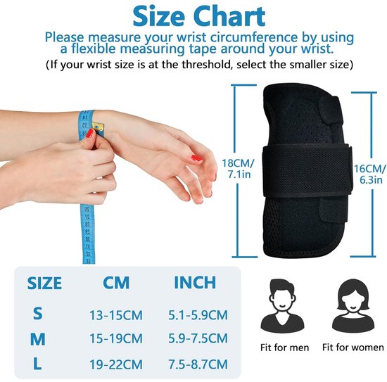 Polssteun met metalen spalk, ademende polsspalk voor peesontsteking, bandage en carpaal tunnelsyndroom, polsbandage ter verlichting van pijn voor dames en heren (links, S) — afbeelding 2