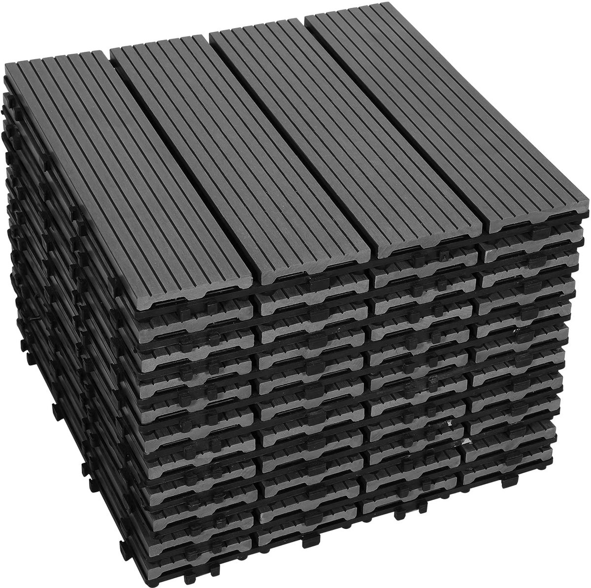Terrastegels 30 x 30 x 2 cm, set van 22 kunststof terrastegels, 2 m², tuintegel met drainage en insteeksysteem, grijs
