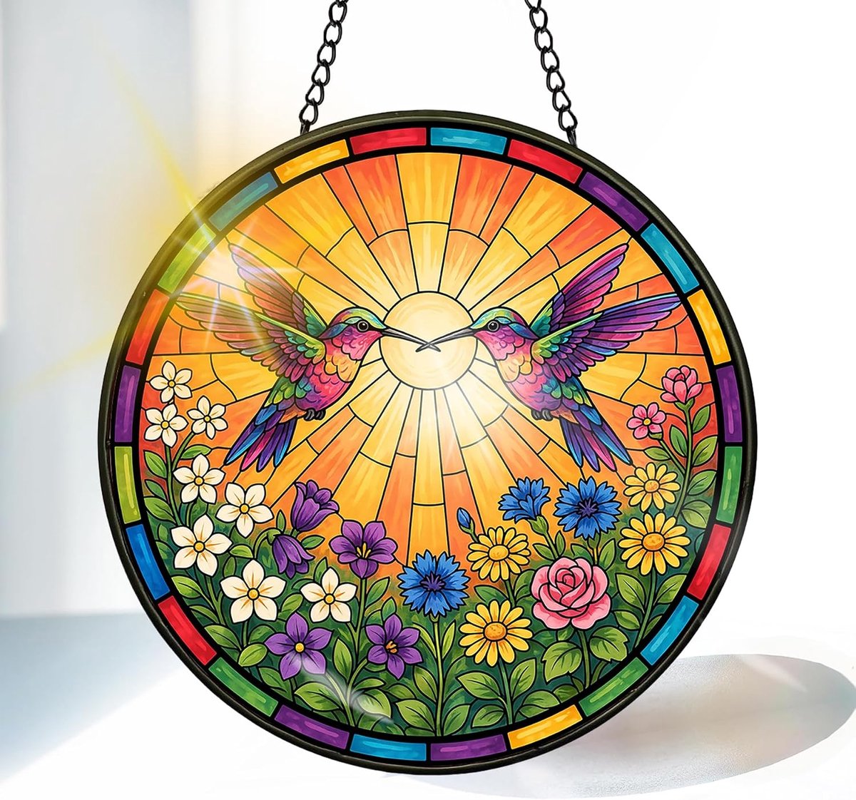 Kolibrie Gekleurde Glas Zonnevanger 20 cm, Decoratief Dier Glasraam Ornament met Ketting en Ophanghaak, Raamdecoratie voor Venster, Woonkamer, Tuin of Balkon, Cadeau Idee-2