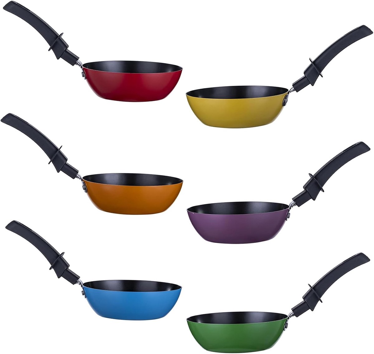 Wokset voor 6 personen, Ø 12 cm anti-aanbak-wokpannetjes, kleurrijke pannenset als reservepannetjes voor raclette en tafelgrill