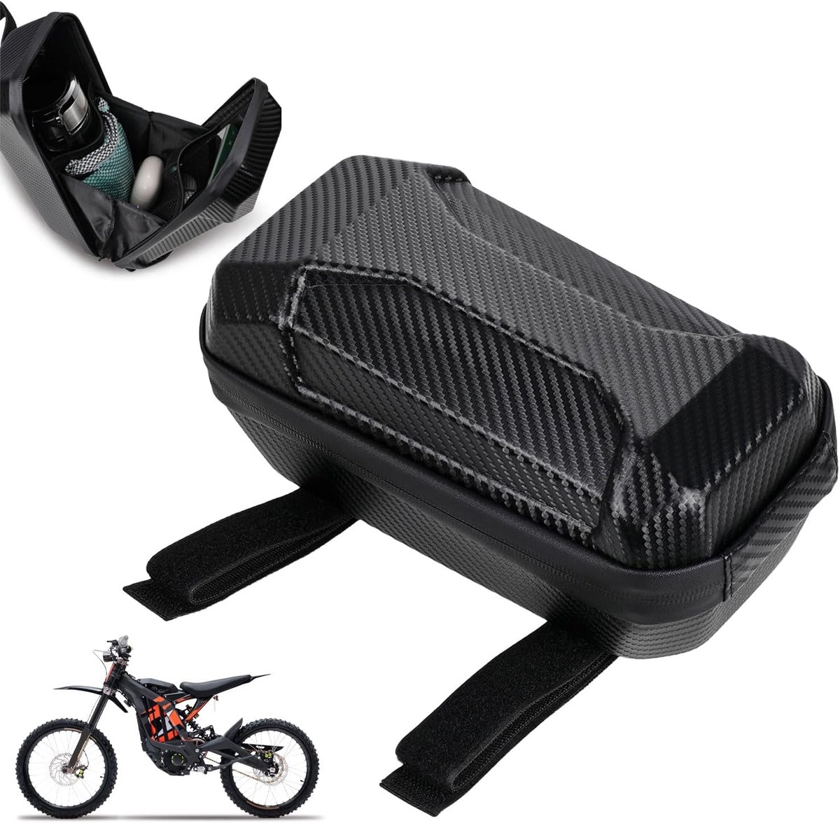 Accuframetas voor elektrische dirtbike, motorfiets, koolstofvezelpatroon | gereedschapstas en mobiele telefoon, opbergtas voor Sur Ron Light Bee X160/X260