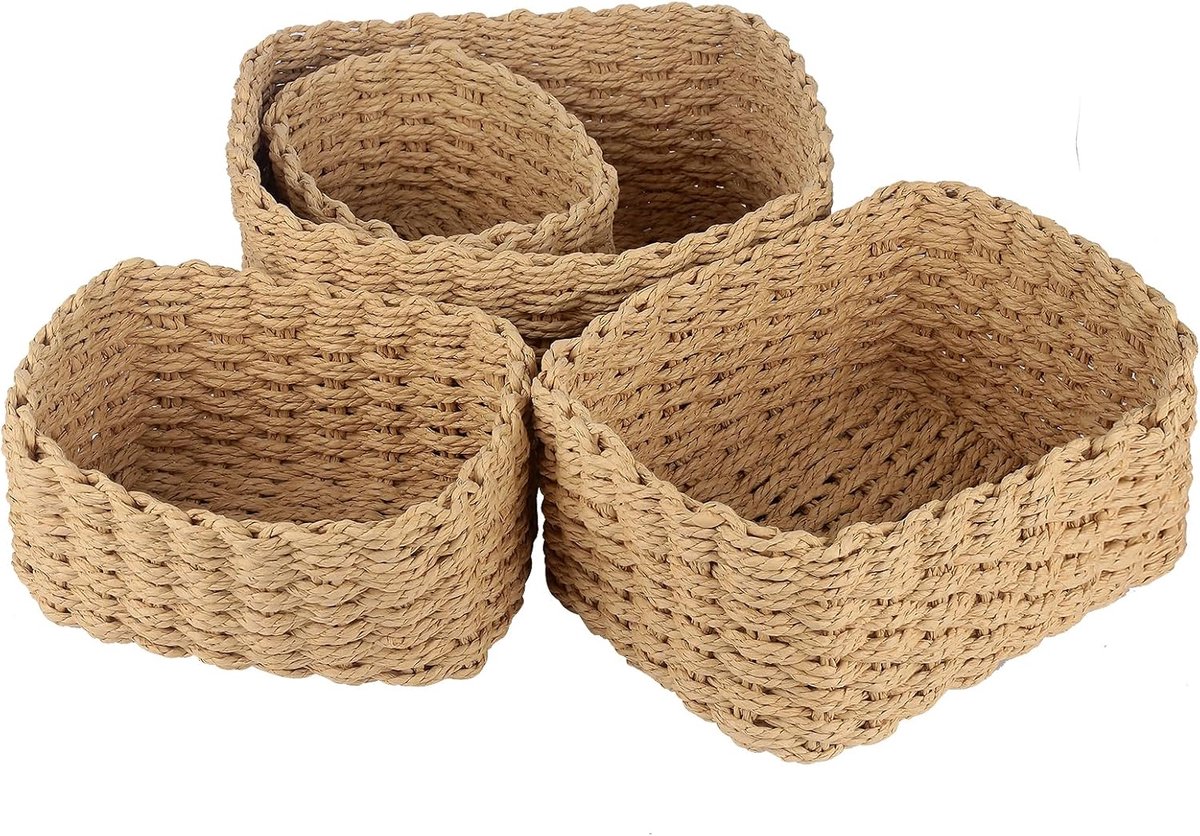 4 stuks, rieten mand, geel, biologisch papier, milieuvriendelijk, voor badkamer en keuken, babyorganizer