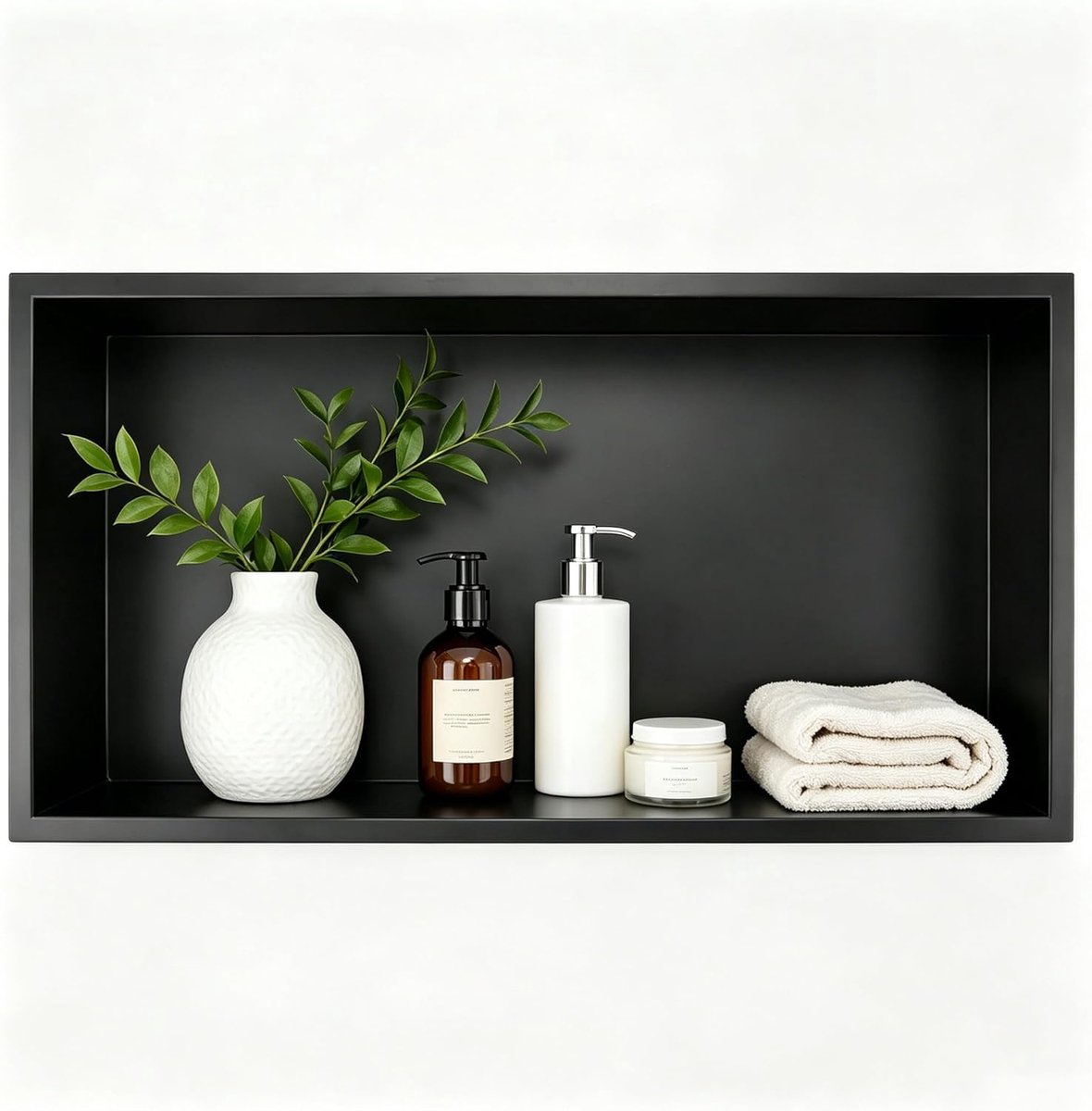 304 roestvrij staal, 60 cm × 30 cm × 10 cm, Zwart, voor badkameropslag, geen tegels nodig, douchestafel