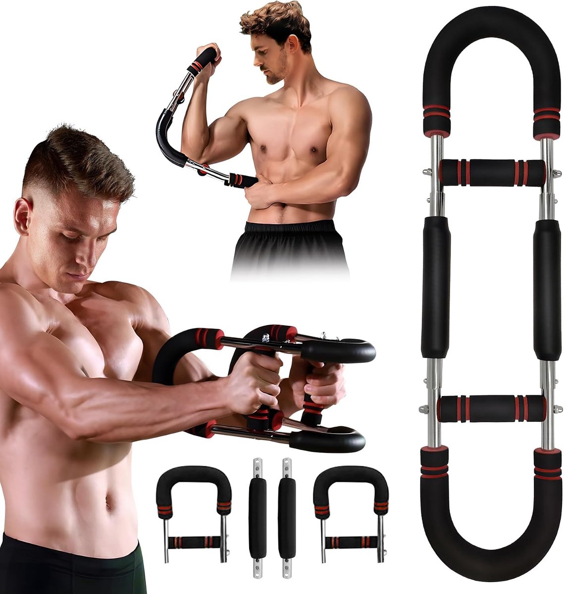 armtrainer, 3 niveaus, verstelbaar, voor armen en borstspieren met weerstand 30 kg/40 kg/50 kg, draagbaar fitnessapparaat met veer voor training thuis, kantoor, reizen